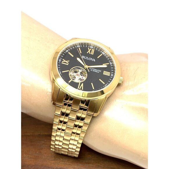 Bulova Men's Watch 97A132 Automatic Black Dial Gold Stainless Steel 42mm - Picture 6 of 15